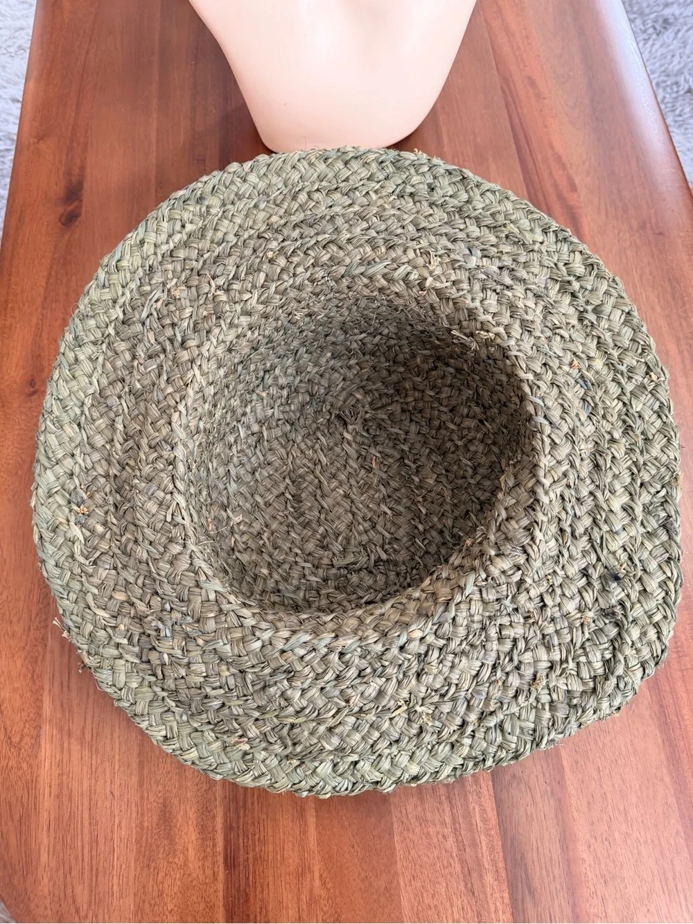 Olive Green Thick Woven Straw Wide Brim Boho Hat